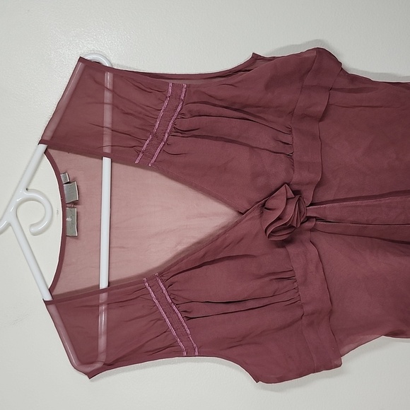 Spiegel 100% Silk Deep Mauve Rossette sheer Tank Top Y2K coquette girl womens 18 - Picture 2 of 7